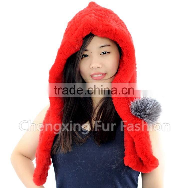 CX-C-242Q Genuine Rex Rabbit Fur Knitted Girls Fashion Winter Hat