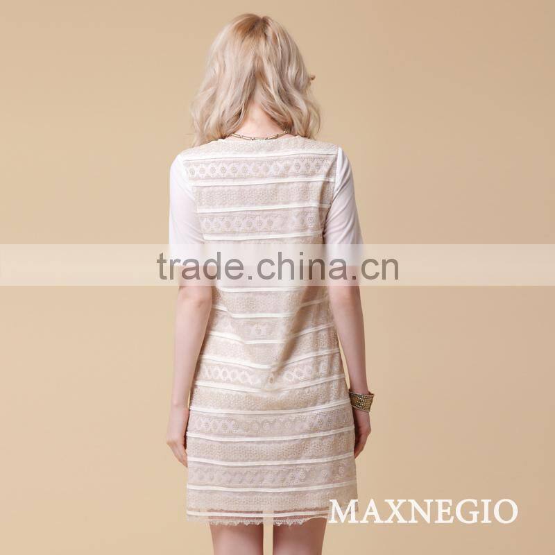 Elegant short sleeve woven fabric lady fashion model dresses on sale