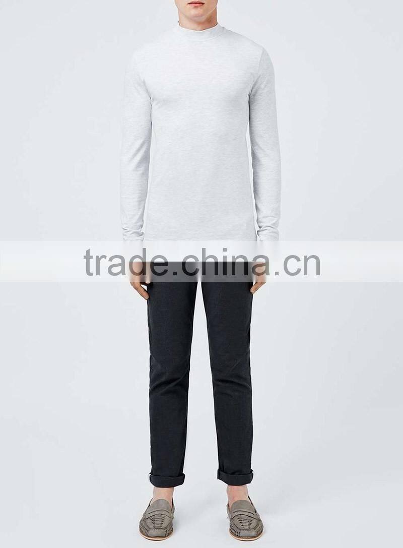 Mens light grey casual t shirts turtle neck blank t-shirt long sleeve cotton t shirts