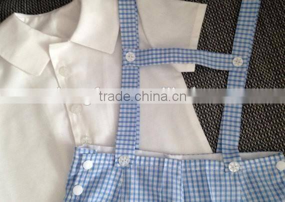 Children Back to School Clothing Sister and Brother Set Blue Ginghan Dress