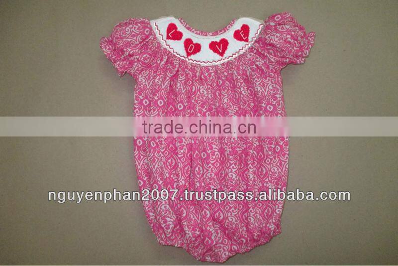 Damask Valentine smocked bubble for baby girls Spring 2014