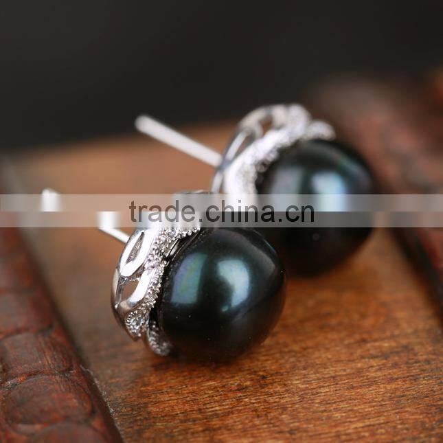 2016 New style real pearl earing Pearl Earring Studs Button Shape Natural pearl earing 925 sterling silver