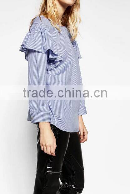 Runwaylover EY2388B 2017 New Style Ladies Fashion Falbala Stripe Blouse
