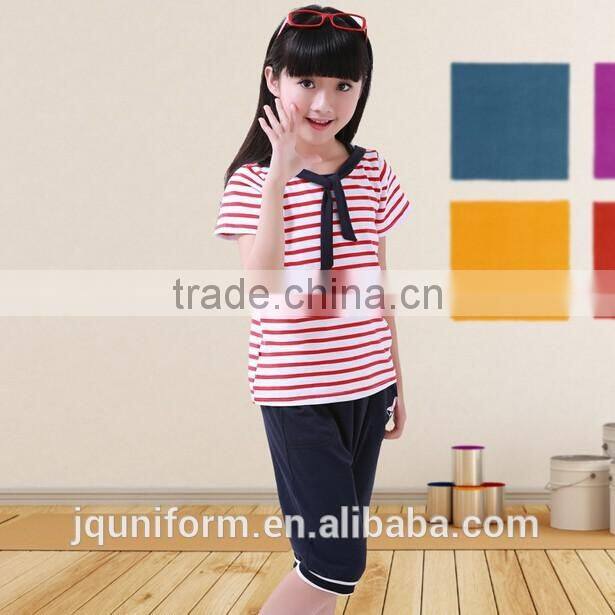 Custom cotton and polyester blend simple pattern OEM design strip kids sport school uniforms wholesale