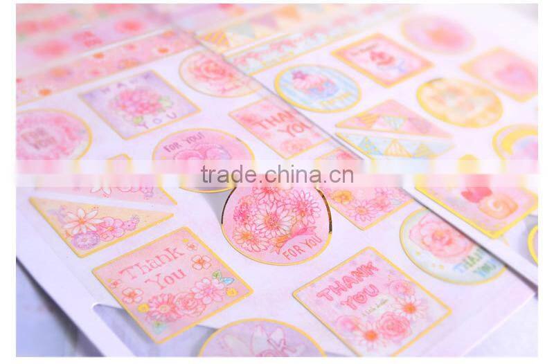 Adhesive sticker custom fiber paper decorative sticker gold stamp DIY sticker
