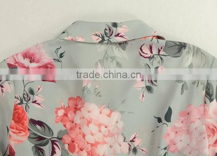 Ladies full printing bouffant lotus long sleeve temperament dress with belt