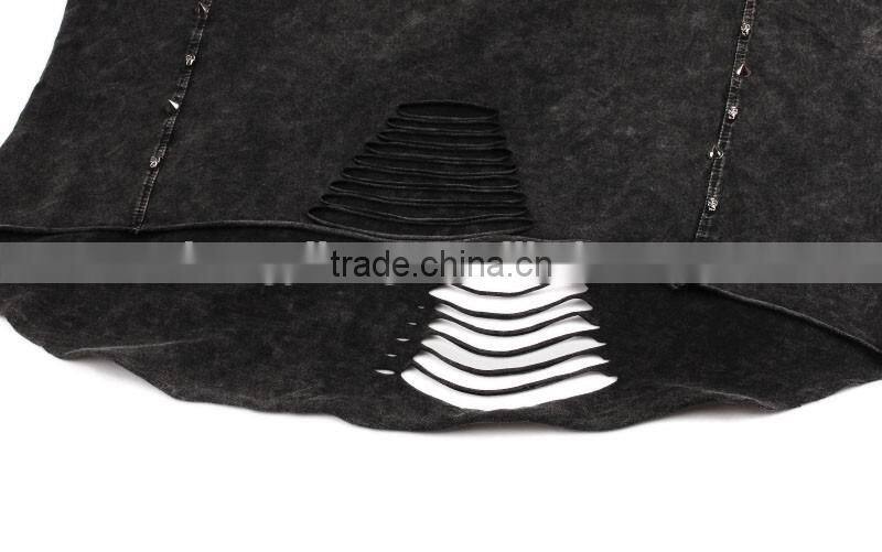 Women's hollowed-out short sleeve washed vintage 100% cotton t shirt with rivets