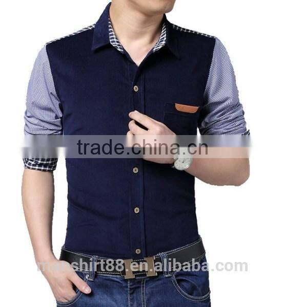 2017 mens long sleeve contrast color fake pocket corduroy shirt