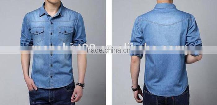 2016 new fashion men's denim casual shirt
