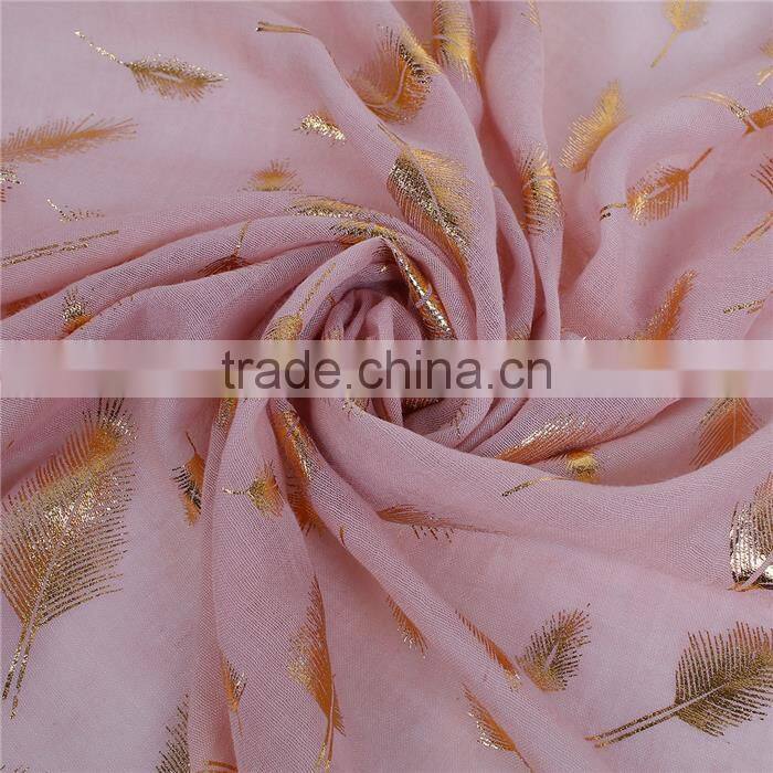 Cotton Polyester Blend Scarves & Wraps Rectangle Golden Pink Feather Chinese Scarf