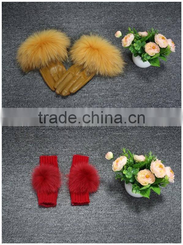 Wholesale Ladies Raccoon Fur Trimmed Sheep Leather Gloves With Factory Price