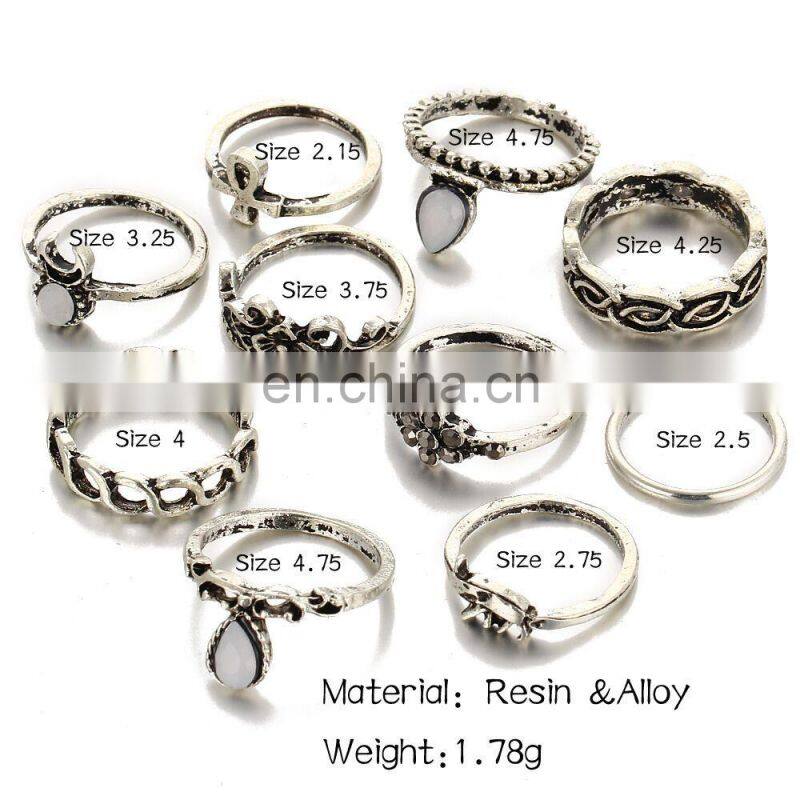 10x Vintage Rings Tribal Ethnic Knuckle Hippie Stone Joint Ring Set Jewelry