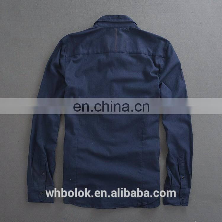 Men's custom slim fit shirt yarn dyed 100% cotton dark blue men shirt