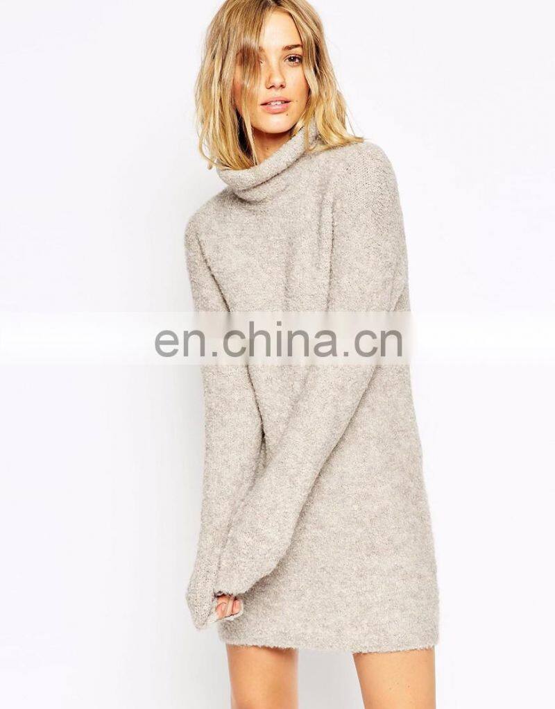 Euro woman long sleeves high neck wool sweater dress