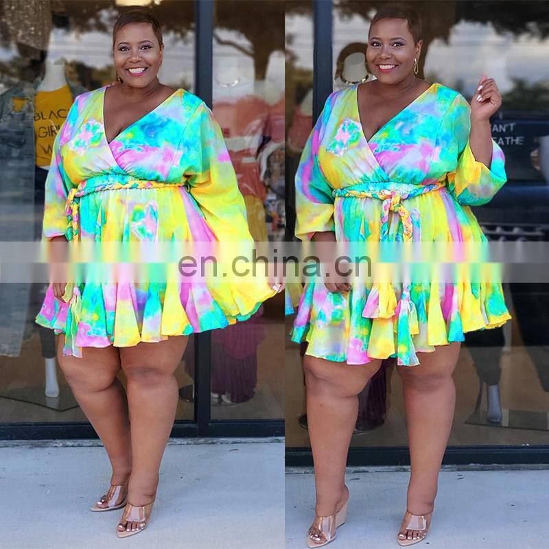 Manufacturer Customized Women's Summer Bohemian Long Skirt Printed V-neck Sexy Woven Oversized Skirt Plus Size Women's Clothing