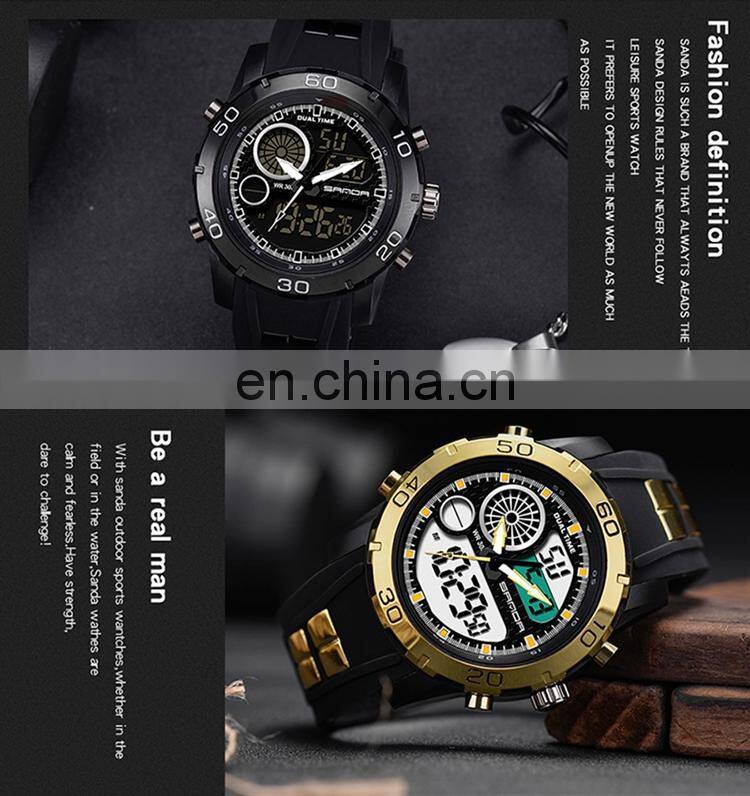 SANDA 795-1 Latest Water Resistant Analog Digital Silicone Watches Fashion Branded Wrist Watch