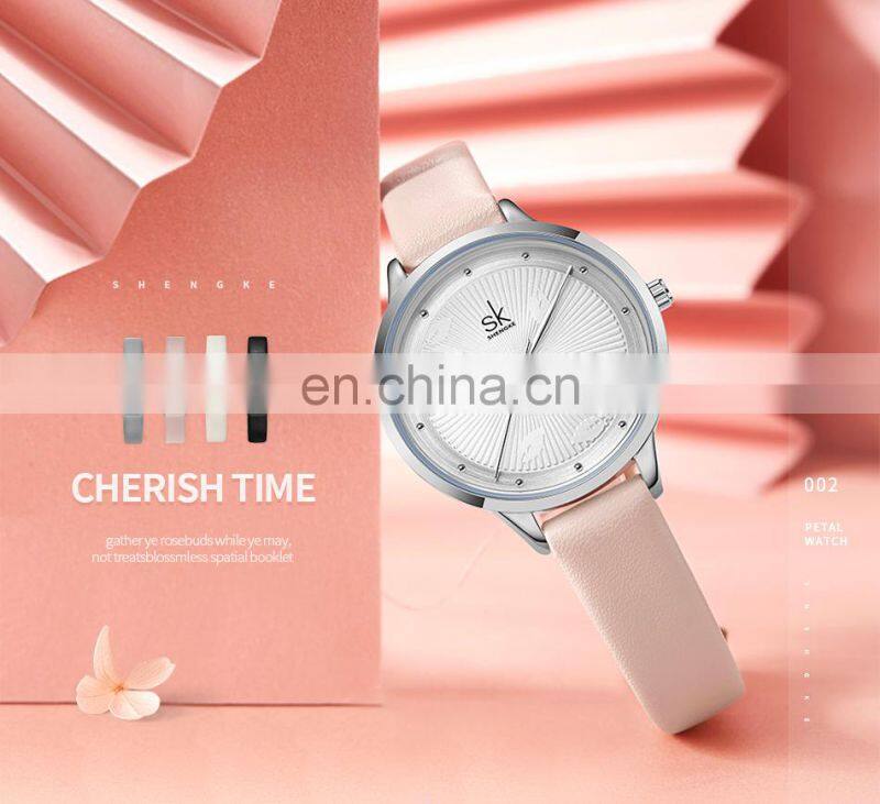 SHENGKE Fancy Ladies Quartz Wrist Watches Simple Dial Fashion Leather Strap Beautiful Girls Watches Reloj Handwatch