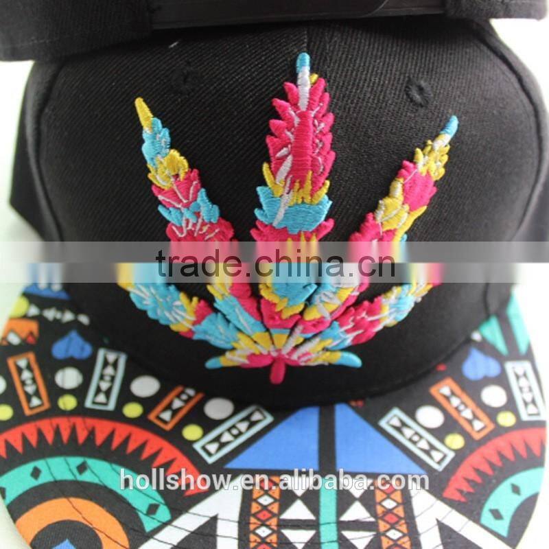 Wholesale Leaf Embroidery Printed Flat Brim Man Women Snapback Cap Cheap
