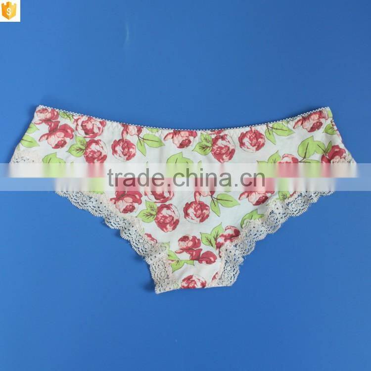 2016 hot cotton printed colorful flower lace brief panty