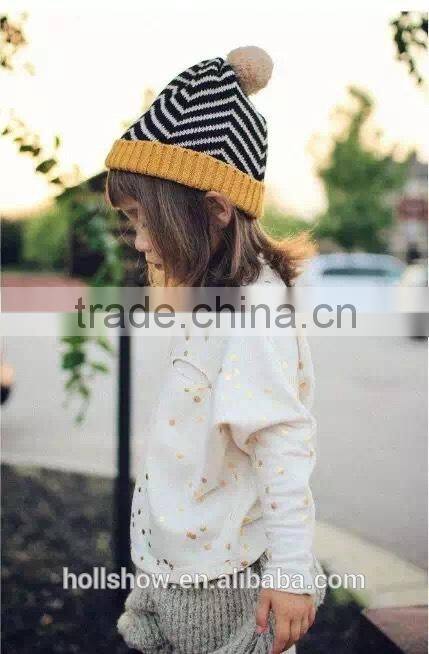 Wholesale Fashion Warm Striped Knitted Pom Pom Winter Hats for Children