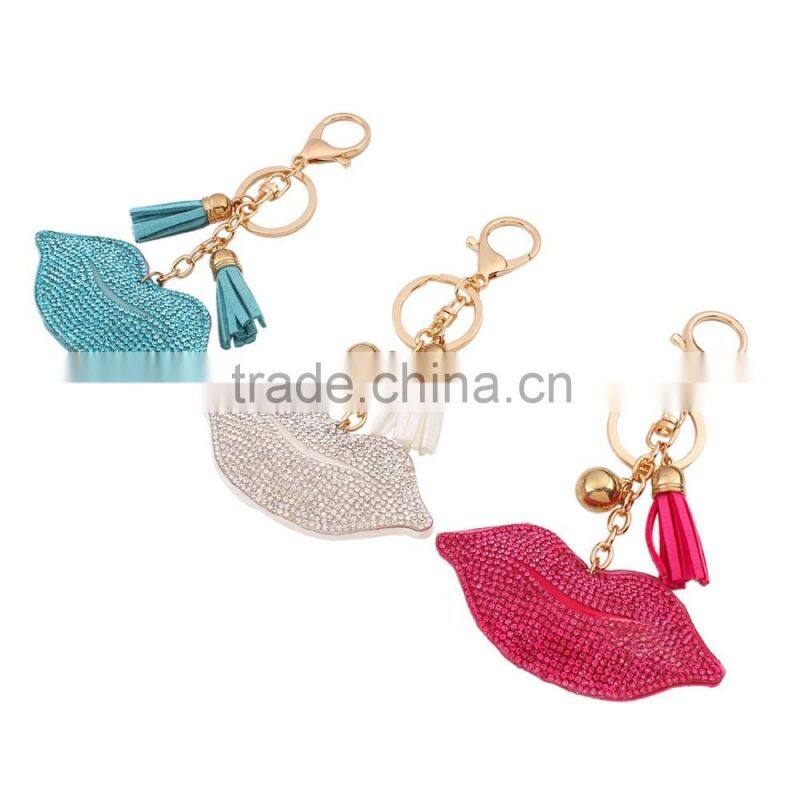 2016 Fuchsia Keychain Lipstick Pendant Keychain Bling Crystal Custom Keychain 18K Gold Plated Keyring Lobster Clasp