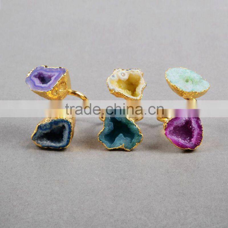 New fashion agate druzy geodel ring with natural gemstone for women girl jewellery