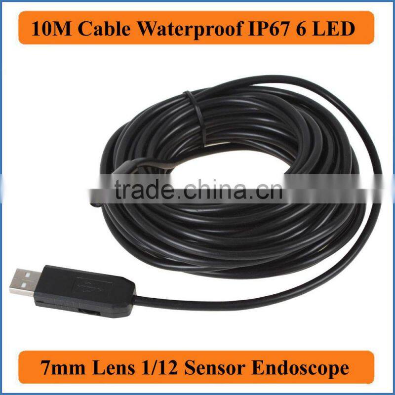 10M Cable 7mm Focus Camera Lens USB Waterproof 6 LEDs Nght Vision 1/12 CMOS Mini Video Endoscope Inspection Pipe Camera Snake