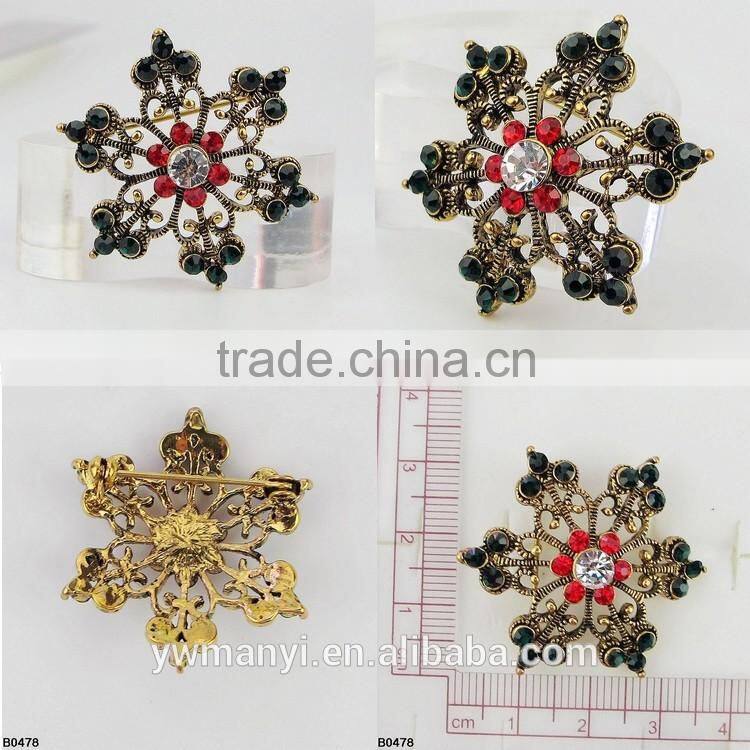 Wholesale Sapphire & Light Sapphire Crystal Rhinestone Snowflake Christmas Brooch Pins & Christmas gift B0478