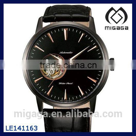 Leather Strap Japanese Automatic Movement Skeleton Watch