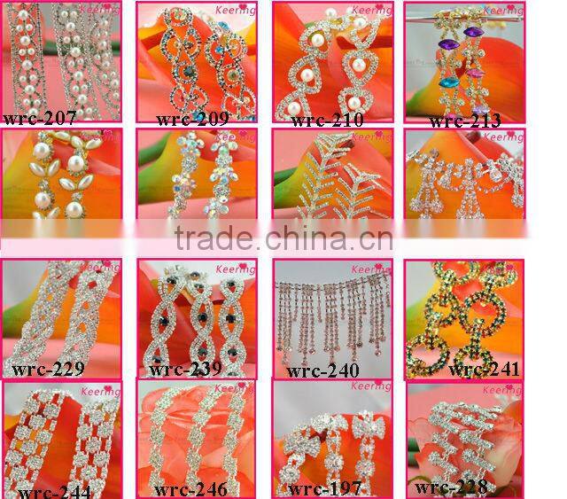 new arrival bulk cheap china crystal trim leaf shape joint black diamond chain WRC-225