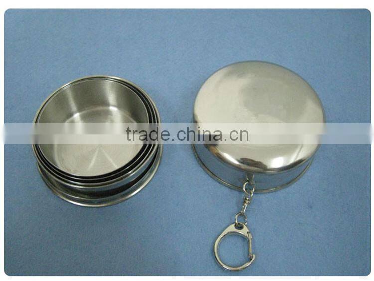 outdoor camping stainless steel metal retractable cup with key ring
