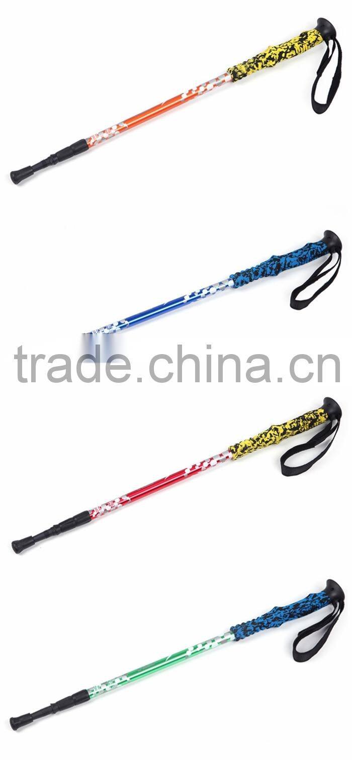 Colorful 3 section anti shock folding flexible alpenstock walking stick
