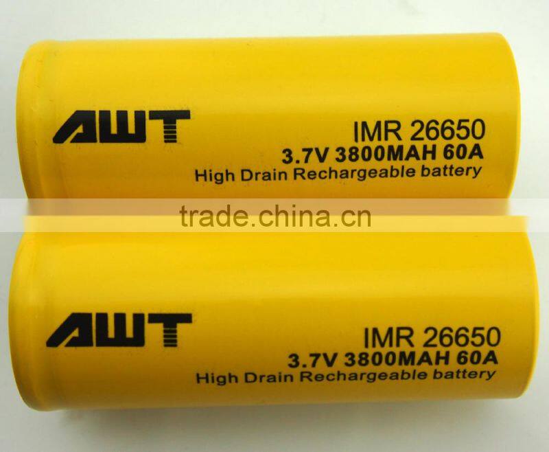 Authentic AWT desay battery pack 60A 26650 3800mah bull energy alkaline E cig ebike battery powered High capacity camera battery