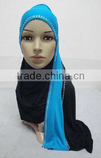 JL045 cotton jersey black with colors combine mulim scarf,muslim hijab