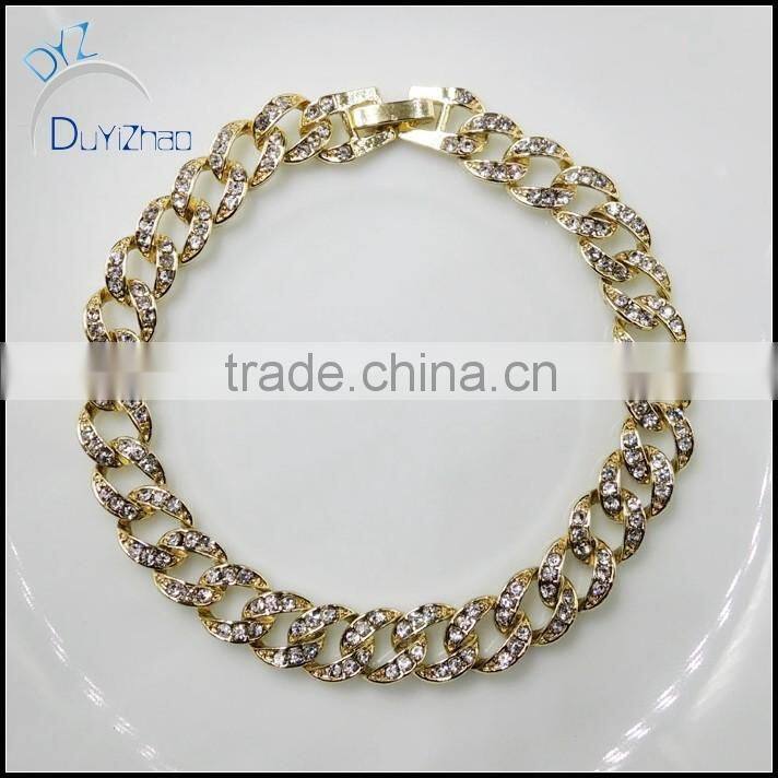 hot sale pave cz hip hop cuban gold chain bracelets
