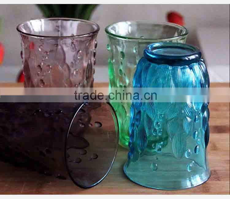 wholesale colored tableware embossed glass tumbler