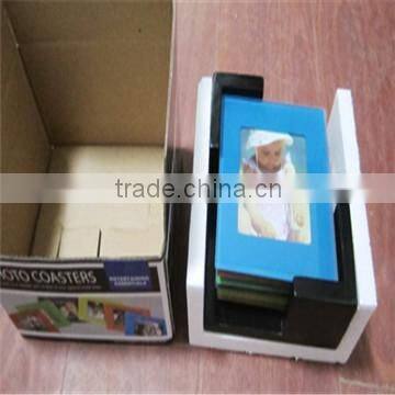 Wholesale square glass photo frame coaster for baby shower