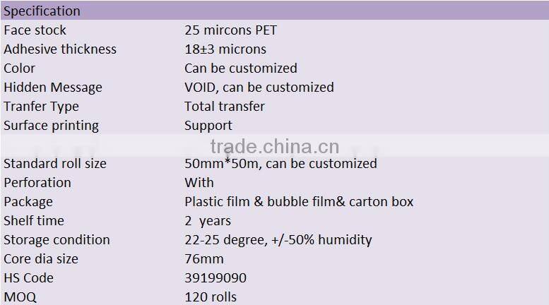 Tamper proof security carton sealing tape