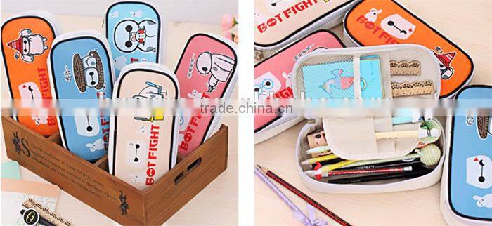 Large canvas wholesale pencil case for kids Baymax pen bag