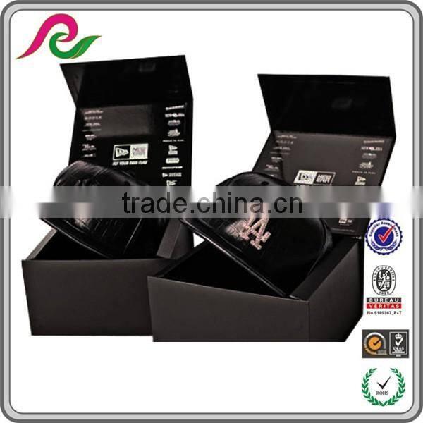 Custom black folding cardboard paper box with magnet for hats packing