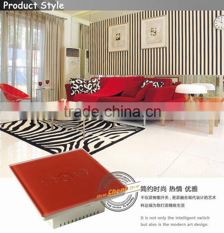 Newest Design 3 gang 1 way wall light touch switch with LED indicator