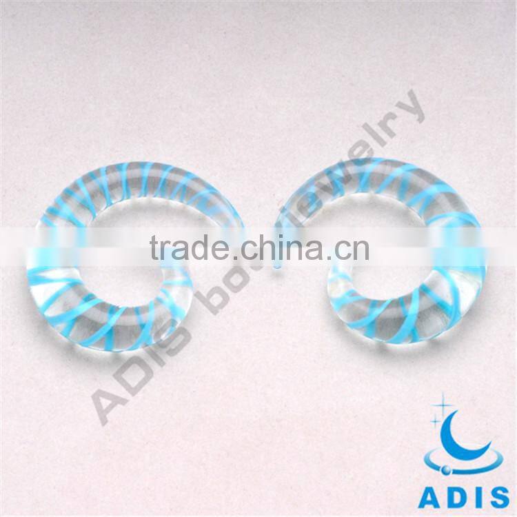 Charming design wholesale custom clear ear spiral glass plug