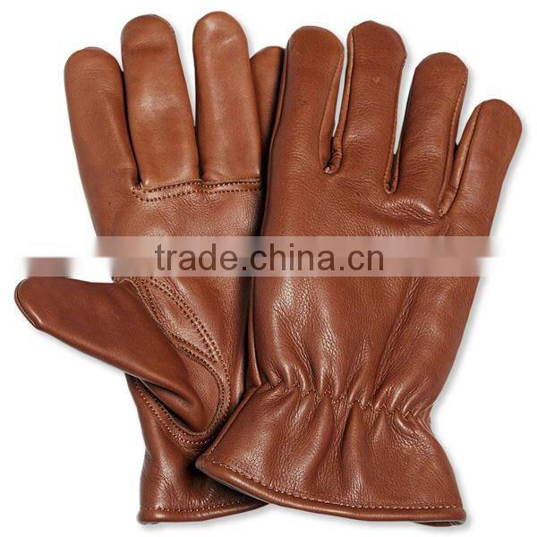 Best HEBEI Short Black Winter Sheepskin Plain Style Lined Brown Leather Driving Gloves