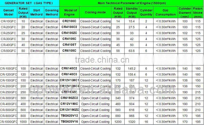 CE approved gas generator water cooled nature gas generator 20-1000kw