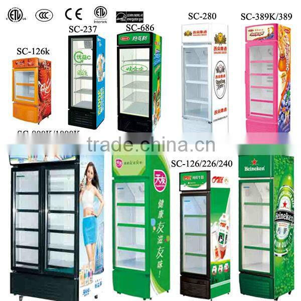 800L/1000L Pepsi Commercial 2 Glass Door Display Beverage Cooler & Freezer Beverage Showcase Bottle Cooler