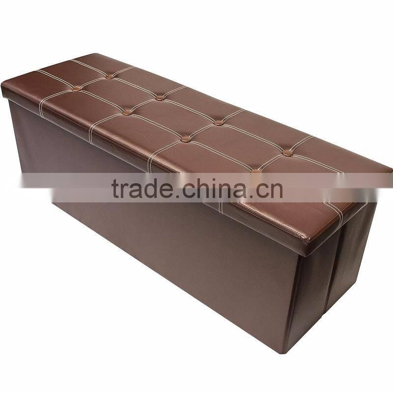 Faux Leather Folding Ottoman Storage Shoe Bench Armless, Chocolate 43.3"x15"x15"