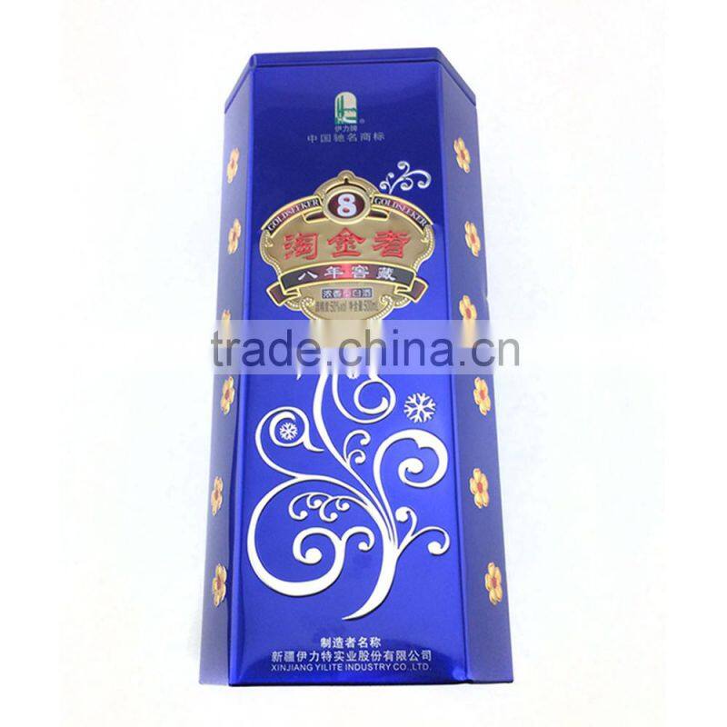 High quality hexagonal tin boxes metal wine tin container