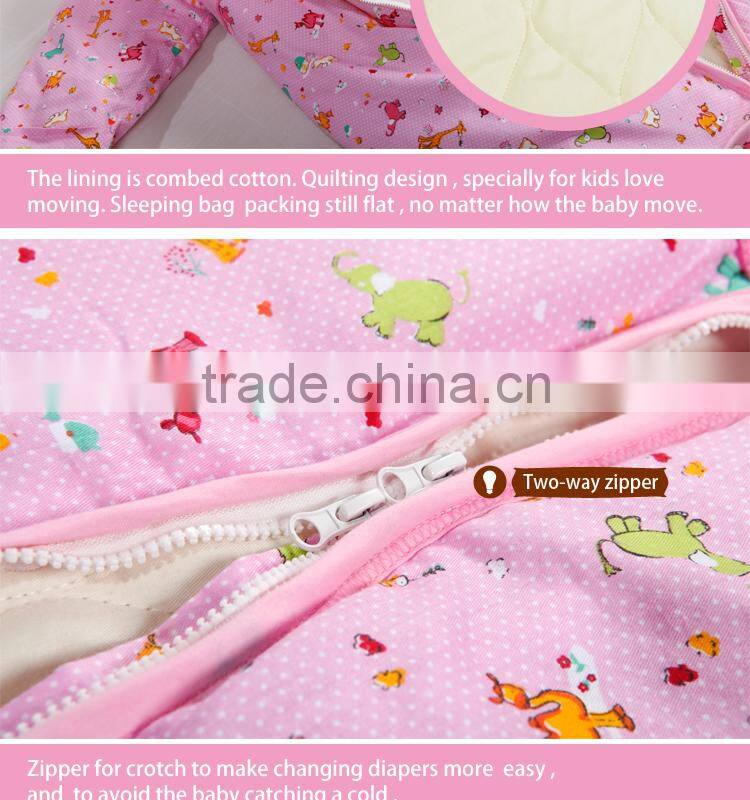 Infant kids anti kicking quilt sleeping bag for four seasons detachable fillings pink style