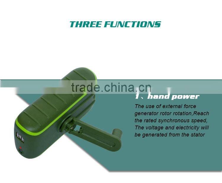 Outdoor emergency free energy power bank, USB hand power dynamo torch charger