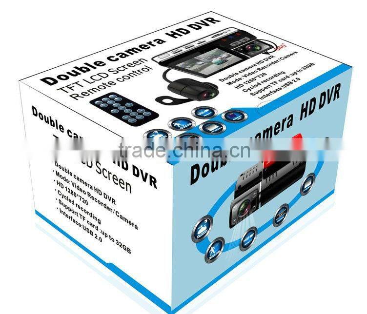 Dual rear lens G-SENSOR dvr car black box 720p